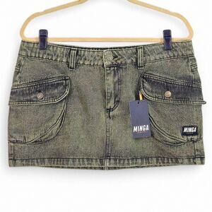Minga London Green Cargo Mini Skirt Size 32 Grunge Revival Y2K Alt Style